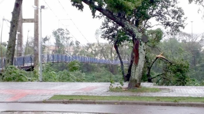 Ponte foi destruída no vendaval de outubro de 2016  -  Foto: Prefeitura de Tubarão/Divulgação/Notisul