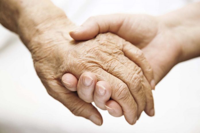 #Pracegover Foto: na imagem uma mão jovem entrelaçada com uma mão de uma pessoa idosa