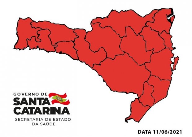 #Pracegover Na foto, mapa de Santa Catarina demarcado em vermelho