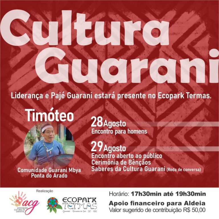 Pajé Timóteo estará em Gravatal para cerimônia de bênçãos e conversa sobre Cultura Guarani