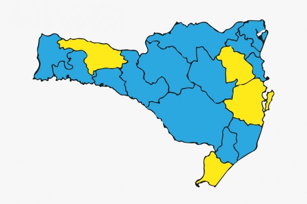 #Pracegover foto: na imagem há o mapa de SC em cores azul e amarela