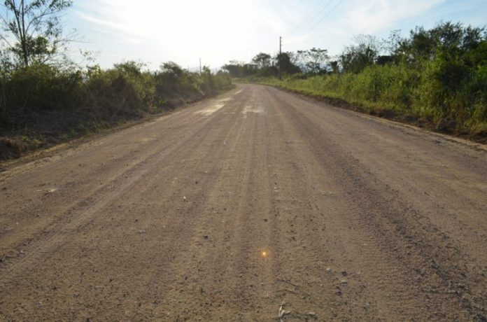 #Pracegover Foto: na imagem há uma estrada de chão e áreas verde