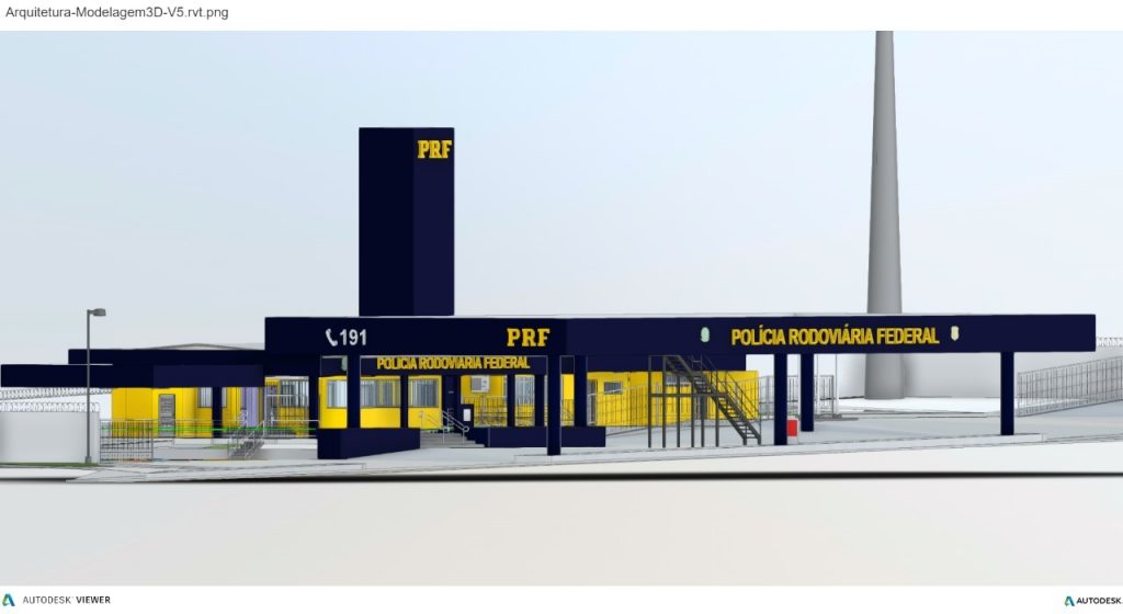 #PraCegoVer Na foto, um esquema arquitetônico que mostra como será o novo prédio da unidade operacional da PRF em Canoinhas