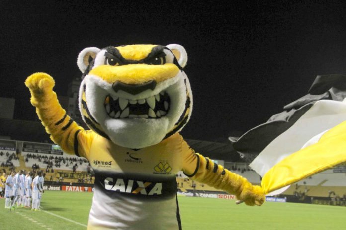 #ParaTodosVerem Na foto, o tigre, mascote do Criciúma Esporte Clube, no gramado do Estádio Heriberto Hülse
