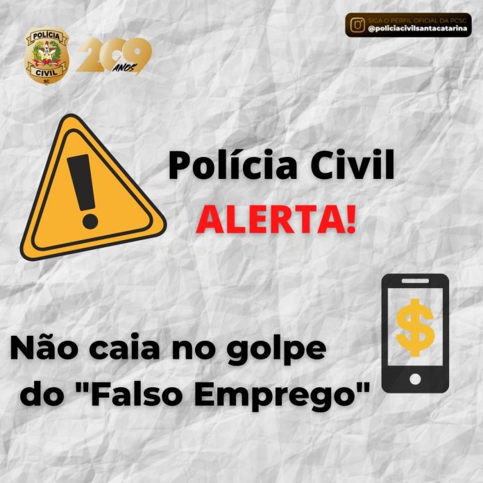 #PraCegoVer Na foto, a imagem do novo alerta de golpe, criada pela Polícia Civil de Santa Catarina, após o aumento no número de registros em todo o Estado