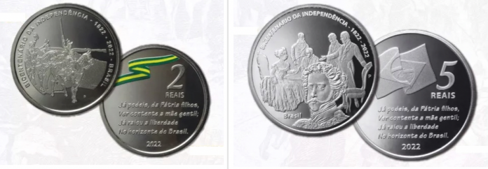#ParaTodosVerem Na foto, as duas moedas comemorativas do bicentenário da Independência do Brasil, lançadas nesta terça-feira (26) pelo Banco Central (BC)