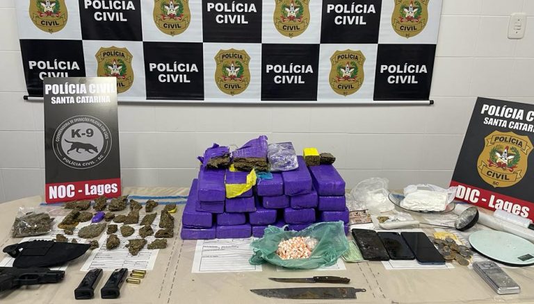 Polícia Civil prende traficante e apreende 17 quilos de maconha, cocaína, ecstasy, arma e munições