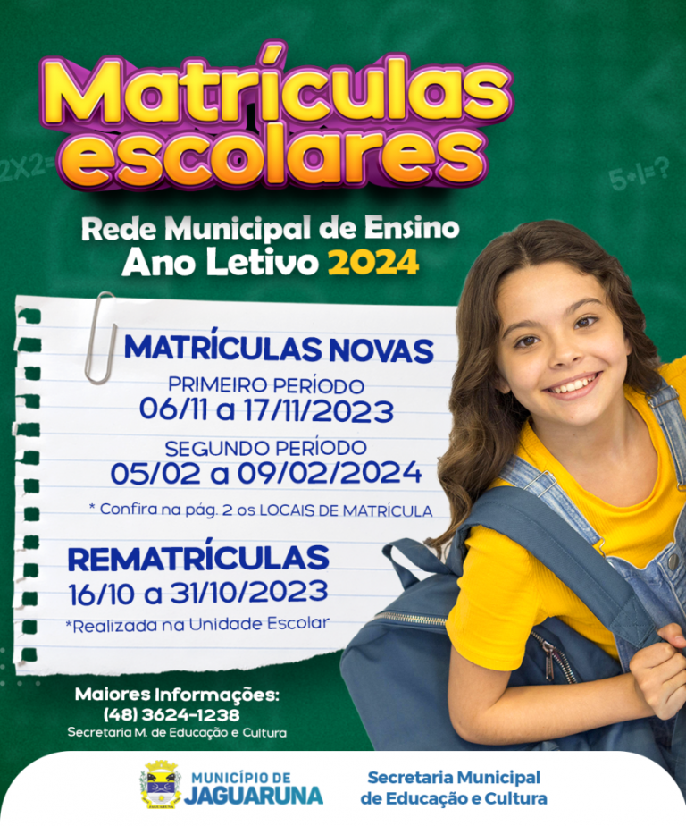 Jaguaruna abre período de matrículas para escolas da rede municipal