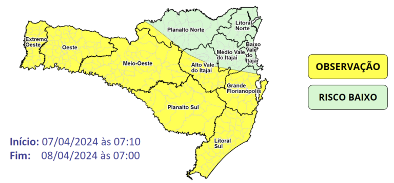 Tempo instável traz risco de chuvas intensas e ventos fortes em Santa Catarina