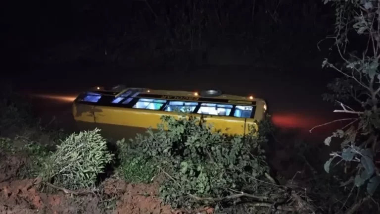 Ônibus escolar cai em rio em Aurora e deixa crianças feridas